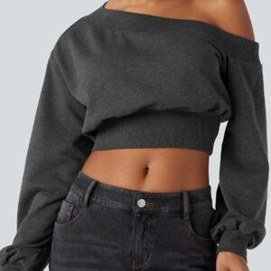 Charcoal Gray Off-Shoulder Sweater
